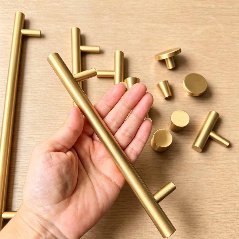 Satin Brass Kitchen Cabinet Handles - Modern Drawer Dresser Knobs Cupboard Pulls