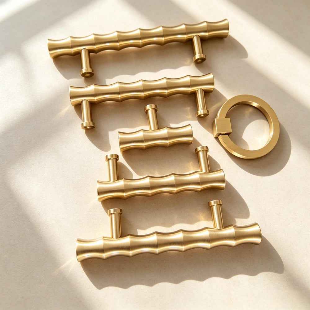 Solid Brass Cabinet Drawer Knobs Pulls - Gold Wardrobe Dresser Handles Modern