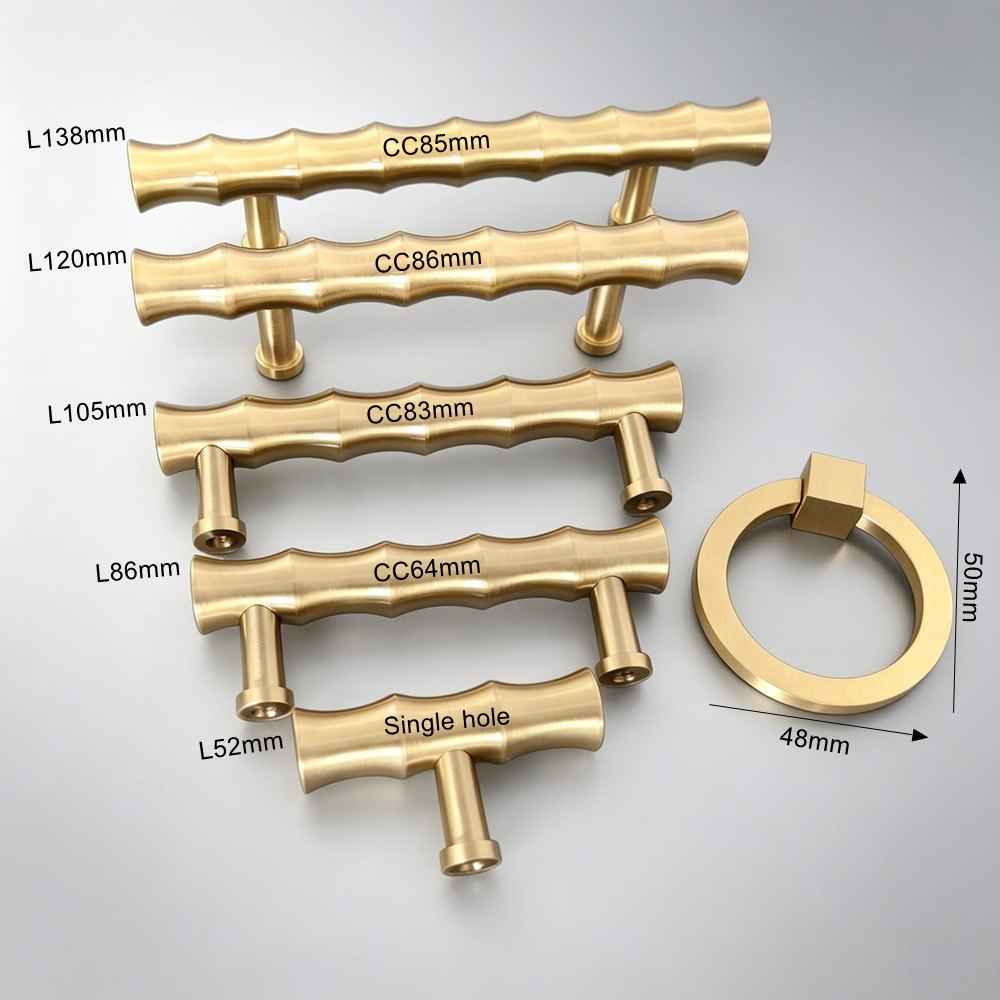 Solid Brass Cabinet Drawer Knobs Pulls - Gold Wardrobe Dresser Handles Modern