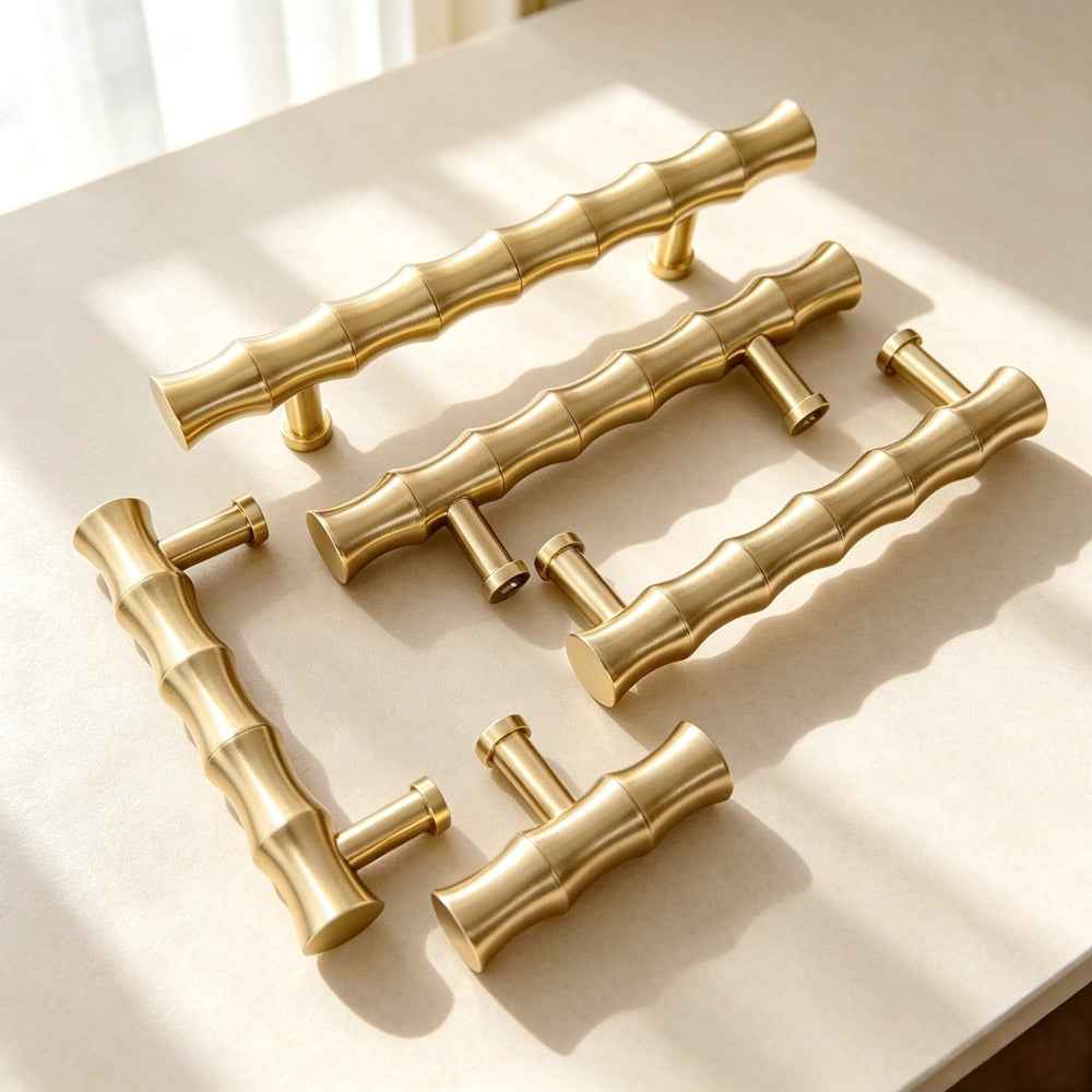 Solid Brass Cabinet Drawer Knobs Pulls - Gold Wardrobe Dresser Handles Modern