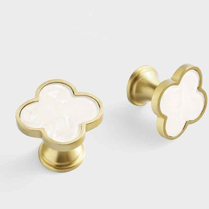 Brass Knobs for Kitchen Cabinets - Decorative White Clovers Drawer Dresser Pulls and Cupboard Handles - FocusHardware