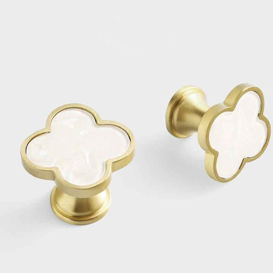 Brass Knobs for Kitchen Cabinets - Decorative White Clovers Drawer Dresser Pulls and Cupboard Handles - FocusHardware