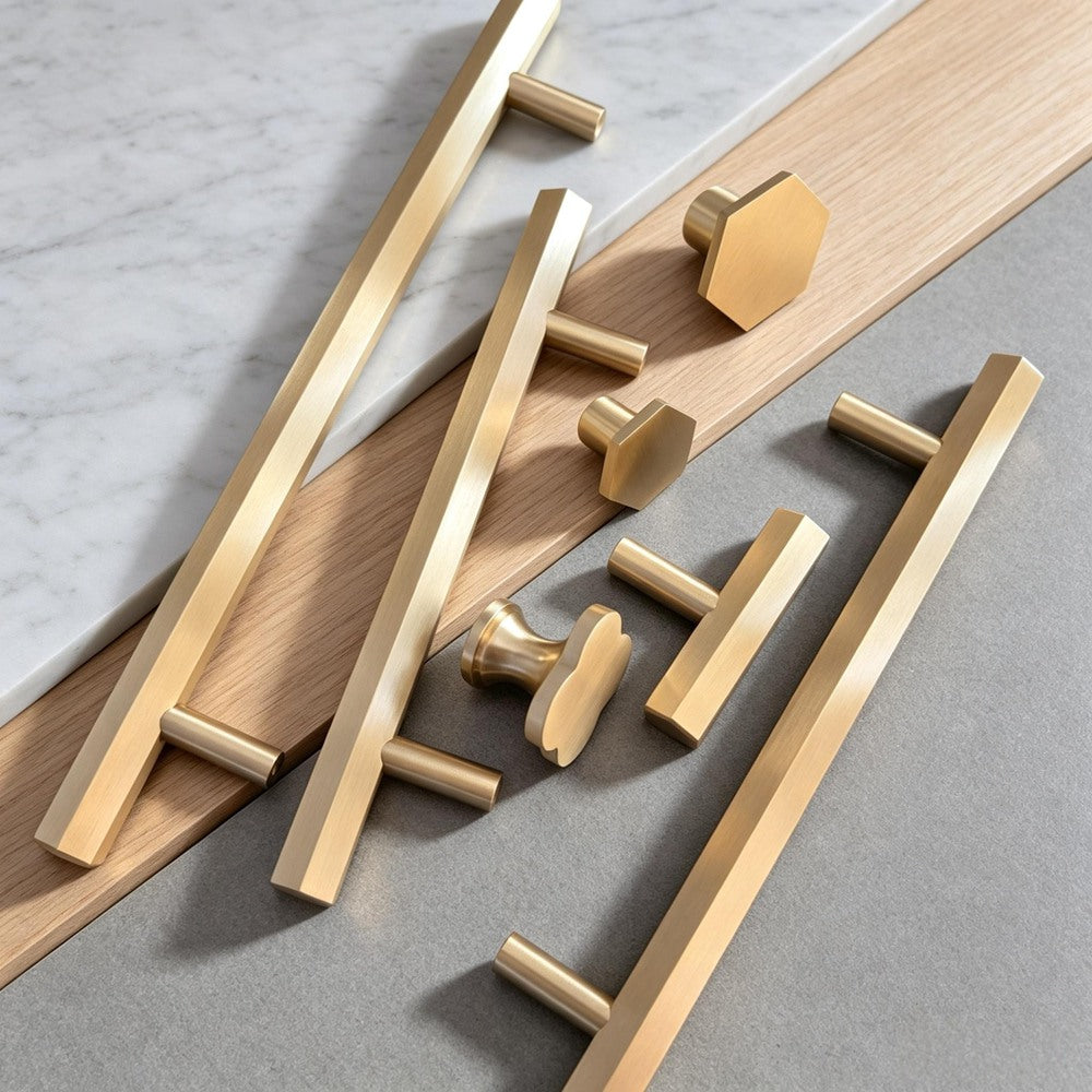Brass Cabinet Drawer Handles — Gold Kitchen Wardrobe & Cupboard Pulls Modern