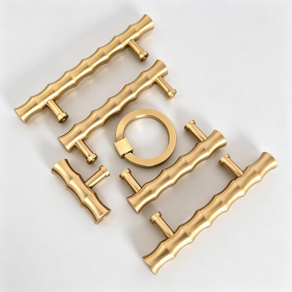 Solid Brass Cabinet Drawer Knobs Pulls - Gold Wardrobe Dresser Handles Modern