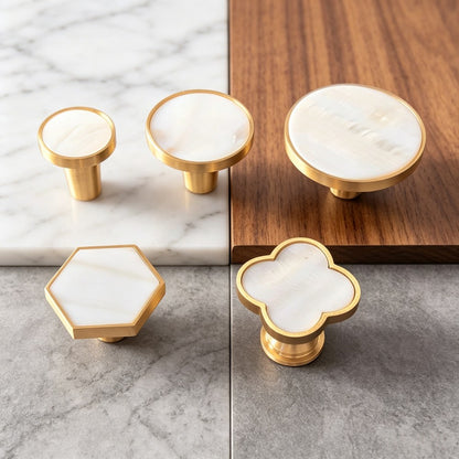 Decorative Brass Kitchen Cabinet Knobs: White Shell Drawer Dresser Pulls