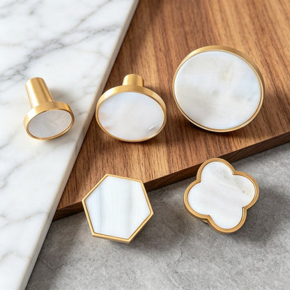 Decorative Brass Kitchen Cabinet Knobs: White Shell Drawer Dresser Pulls