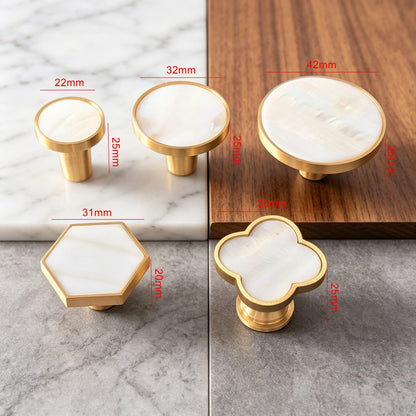 Decorative Brass Kitchen Cabinet Knobs: White Shell Drawer Dresser Pulls