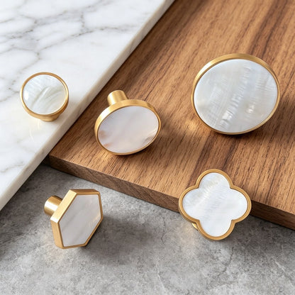 Decorative Brass Kitchen Cabinet Knobs: White Shell Drawer Dresser Pulls