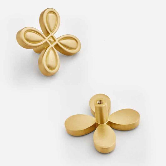 Modern Brass Cabinet Drawer Pulls Gold Clover Handles for Dresser and Cupboard Furniture - FocusHardware