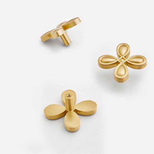 Modern Brass Cabinet Drawer Pulls Gold Clover Handles for Dresser and Cupboard Furniture - FocusHardware