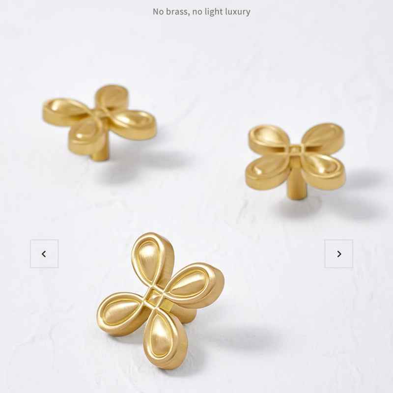 Modern Brass Cabinet Drawer Pulls Gold Clover Handles for Dresser and Cupboard Furniture - FocusHardware