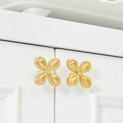 Modern Brass Cabinet Drawer Pulls Gold Clover Handles for Dresser and Cupboard Furniture - FocusHardware