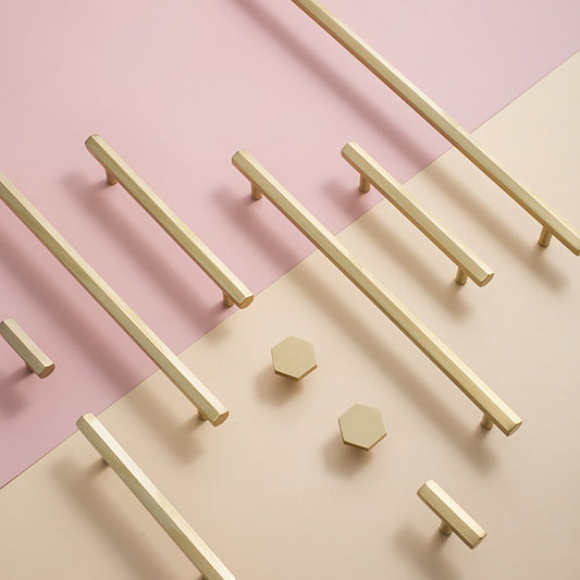 Modern Hexagon Kitchen Cabinet Door Handles Drawer Pulls Solid Brass Wardrobe Dresser Knobs Gold Furniture Handles