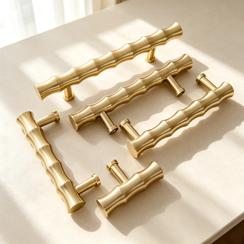 Solid Brass Cabinet Drawer Knobs Pulls - Gold Wardrobe Dresser Handles Modern