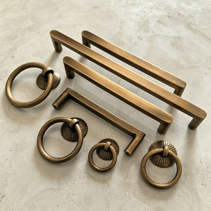 Antique Brass Kitchen Cabinet Pulls - Vintage Cupboard Drawer Handles