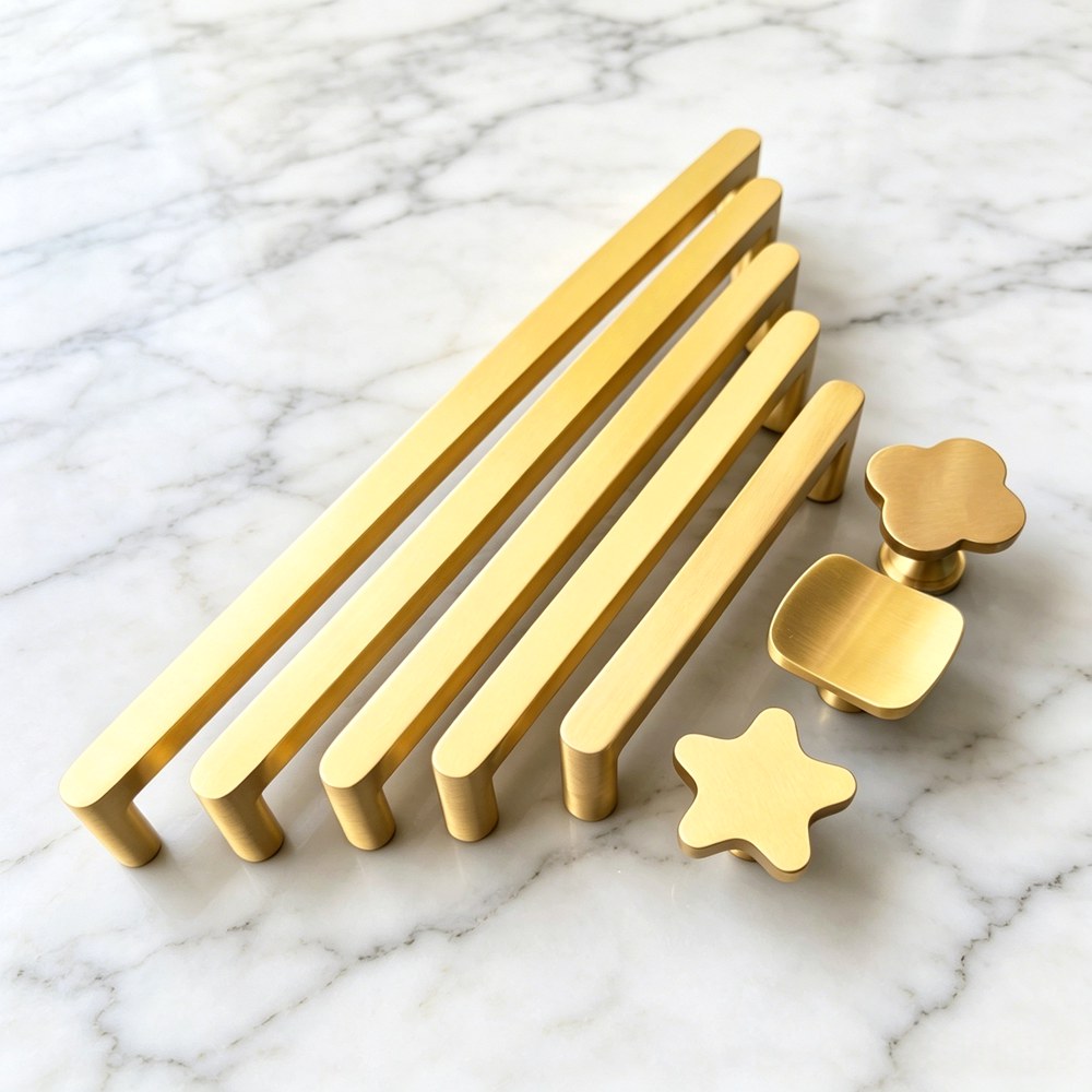 Gold Brass Cabinet Drawer Knobs Handles - Modern Kitchen Cupboard Pulls
