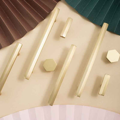 Modern Hexagon Brass Drawer Handles - Solid Brass Kitchen Cabinet Door Pulls & Gold Furniture Knobs - FocusHardware