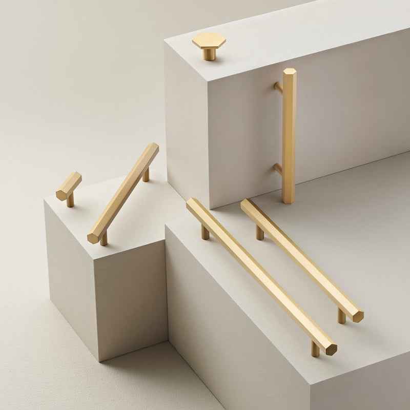 Modern Hexagon Brass Drawer Handles - Solid Brass Kitchen Cabinet Door Pulls & Gold Furniture Knobs - FocusHardware