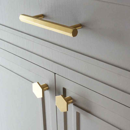 Modern Hexagon Brass Drawer Handles - Solid Brass Kitchen Cabinet Door Pulls & Gold Furniture Knobs - FocusHardware