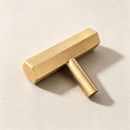 Solid Satin Brass Hexagon T-Bar Pulls - Modern Gold Cabinet Knobs