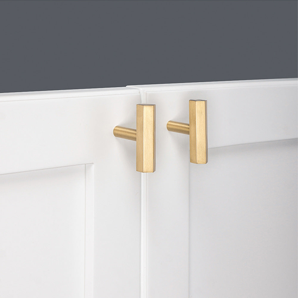 Solid Satin Brass Hexagon T-Bar Pulls - Modern Gold Cabinet Knobs