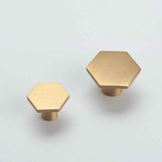 Hexagon Brass Drawer Knobs for Kitchen Cabinets and Dressers - Gold Pulls for Cupboards and Wardrobes - FocusHardware