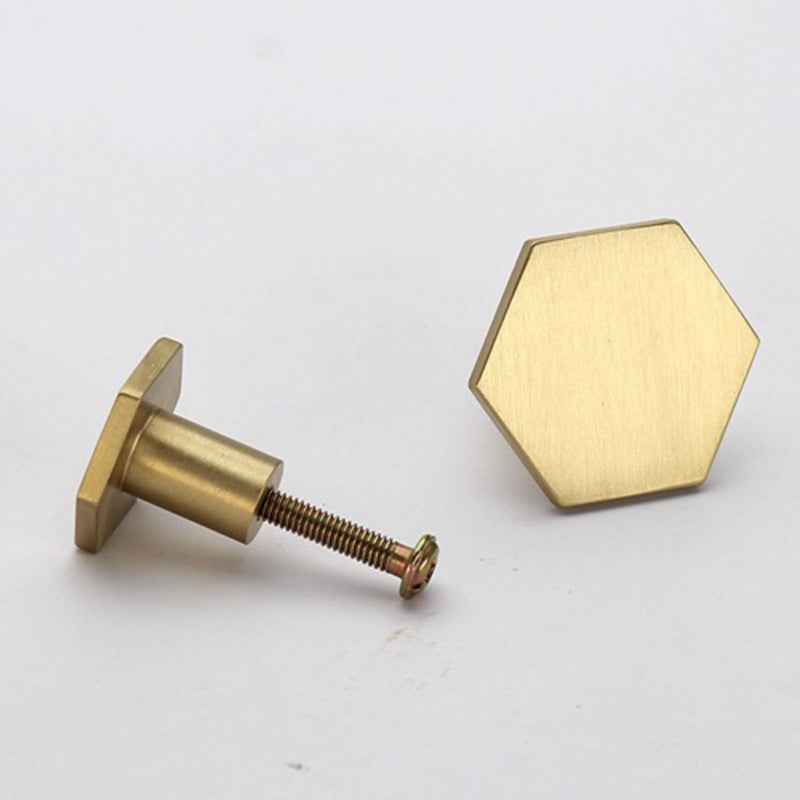 Hexagon Brass Drawer Knobs for Kitchen Cabinets and Dressers - Gold Pulls for Cupboards and Wardrobes - FocusHardware