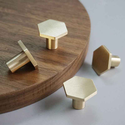 Hexagon Brass Drawer Knobs for Kitchen Cabinets and Dressers - Gold Pulls for Cupboards and Wardrobes - FocusHardware