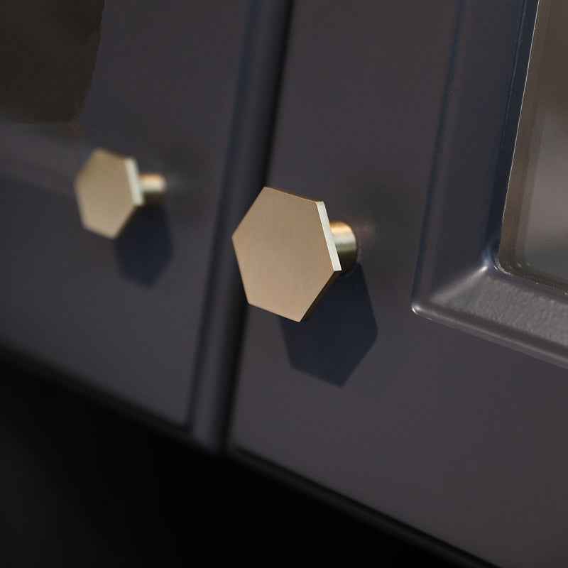 Hexagon Brass Drawer Knobs for Kitchen Cabinets and Dressers - Gold Pulls for Cupboards and Wardrobes - FocusHardware