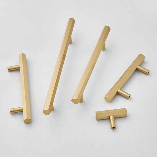 Hexagon Brass Cabinet Handles for Kitchen, Drawer, Dresser, and Cupboard - Stylish Gold Pulls in 96mm, 128mm, and 160mm Sizes - FocusHardware