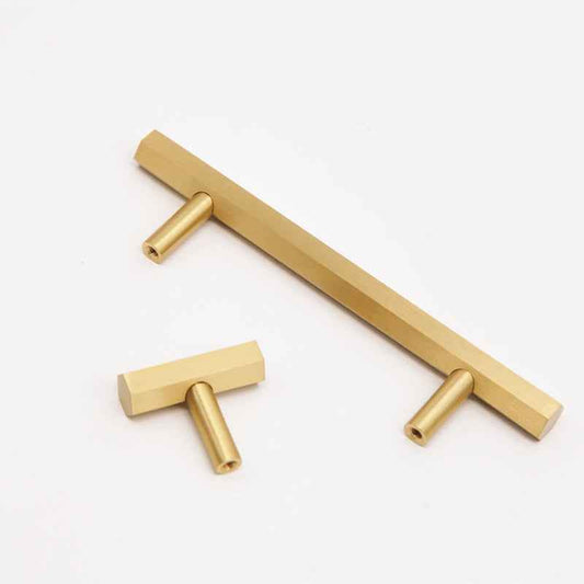 Hexagon Brass Cabinet Handles for Kitchen, Drawer, Dresser, and Cupboard - Stylish Gold Pulls in 96mm, 128mm, and 160mm Sizes - FocusHardware