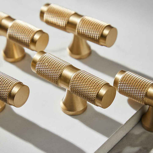 Knurled Brass Cabinet Pulls for Modern Kitchen, Gold Drawer Dresser Cupboard Door Handles - FocusHardware