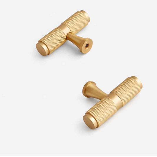 Knurled Brass Cabinet Pulls for Modern Kitchen, Gold Drawer Dresser Cupboard Door Handles - FocusHardware
