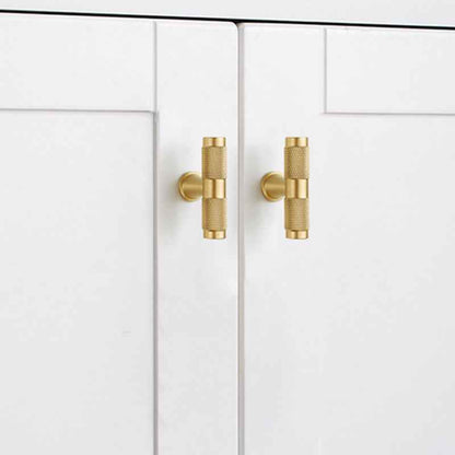 Knurled Brass Cabinet Pulls for Modern Kitchen, Gold Drawer Dresser Cupboard Door Handles - FocusHardware
