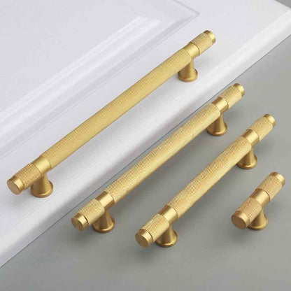 Modern Knurled Brass Kitchen Handles and Cabinet Knobs - Gold Drawer Dresser Pulls for Furniture and Cupboard Hardware - FocusHardware