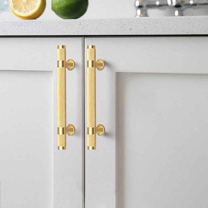 Modern Knurled Brass Kitchen Handles and Cabinet Knobs - Gold Drawer Dresser Pulls for Furniture and Cupboard Hardware - FocusHardware