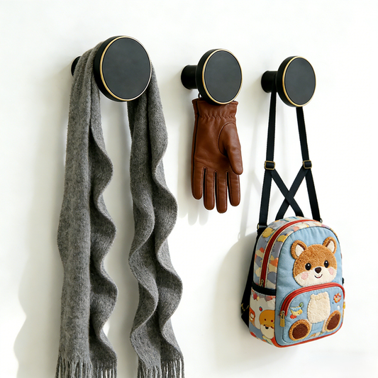 Black Brass Coat Hooks Wall Mounted | Metal Hanger for Kitchen, Bathroom, Clothes, and Hats Heavy Duty