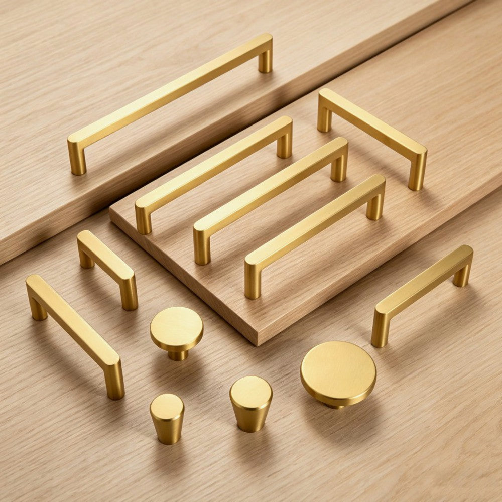 Solid Brass Cabinet Knobs and Handles - Modern Kitchen Drawer Dresser Gold Pulls