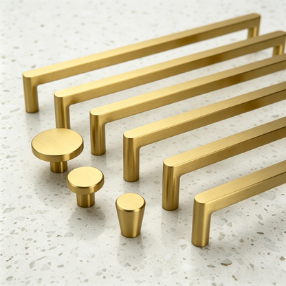 Solid Brass Cabinet Knobs and Handles - Modern Kitchen Drawer Dresser Gold Pulls