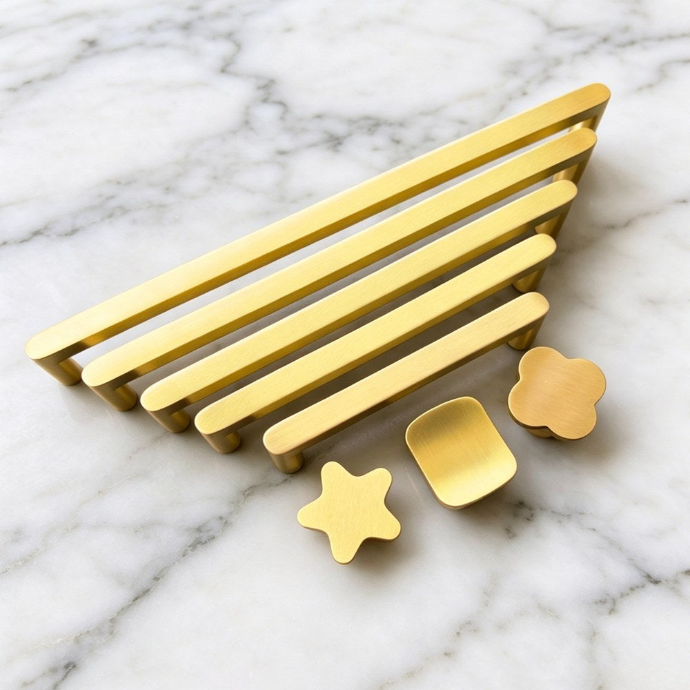 Gold Brass Cabinet Drawer Knobs Handles - Modern Kitchen Cupboard Pulls