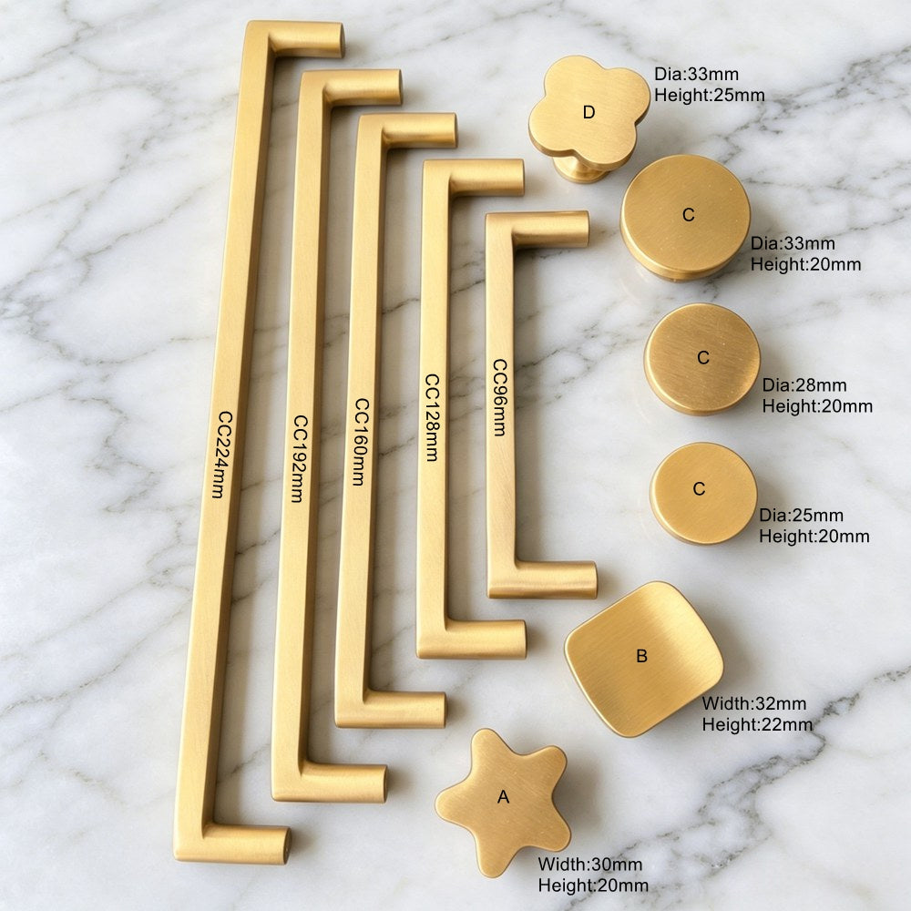 Gold Brass Cabinet Drawer Knobs Handles - Modern Kitchen Cupboard Pulls