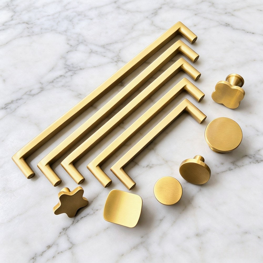 Gold Brass Cabinet Drawer Knobs Handles - Modern Kitchen Cupboard Pulls