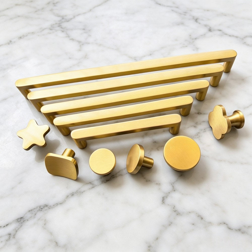 Gold Brass Cabinet Drawer Knobs Handles - Modern Kitchen Cupboard Pulls