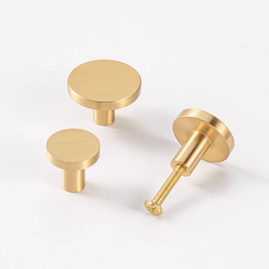 Round Solid Brass Cabinet Knobs for Kitchen Drawers and Furniture - Gold Dresser and Wardrobe Pulls - FocusHardware