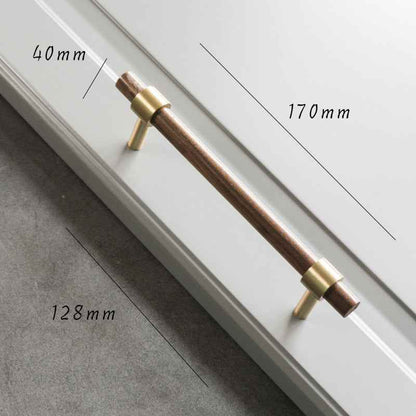 Wooden Cabinet Pulls - Walnut Drawer Dresser Cupboard Door Handles with Brass Finish - FocusHardware