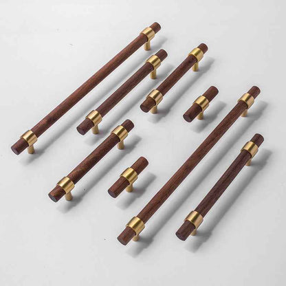 Wooden Cabinet Pulls - Walnut Drawer Dresser Cupboard Door Handles with Brass Finish - FocusHardware
