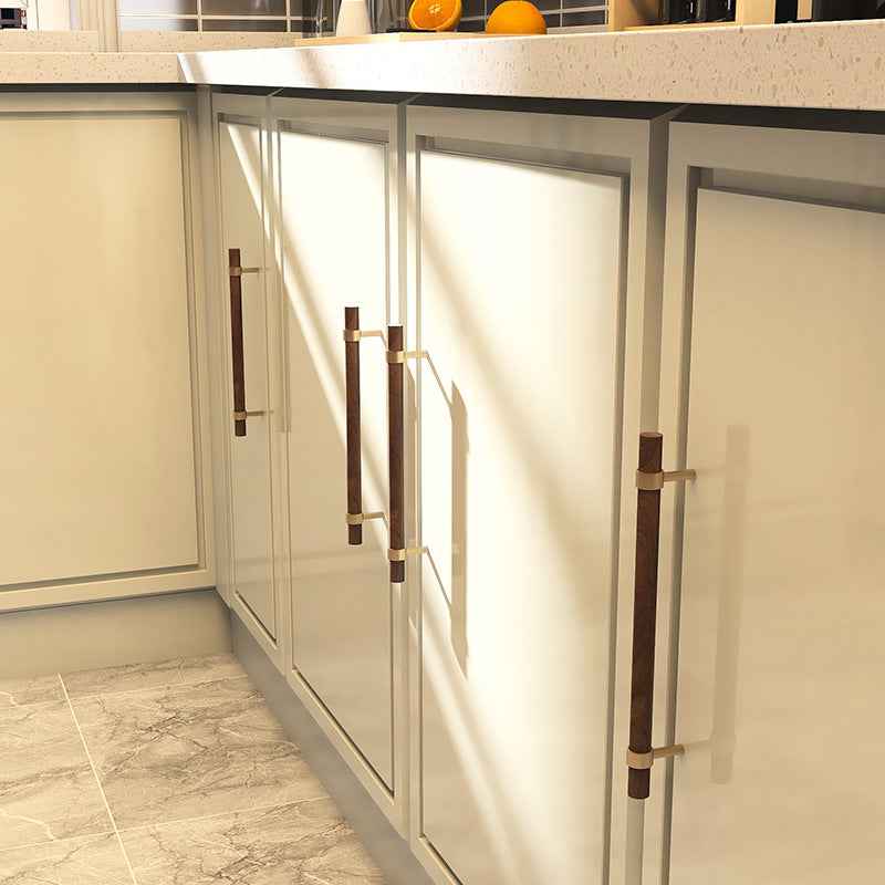 Wooden Cabinet Pulls - Walnut Drawer Dresser Cupboard Door Handles with Brass Finish - FocusHardware