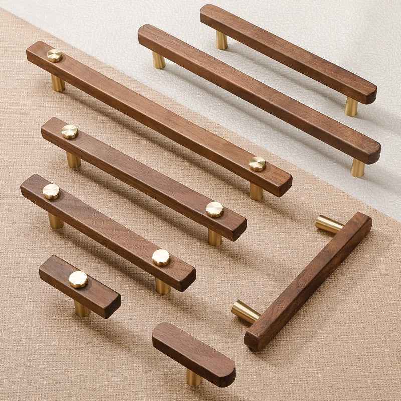 Walnut+Brass Kitchen Cabinet Knobs and Handles Modern Drawer Dresser Pulls Furniture Cupboard Wardrobe Door Handles