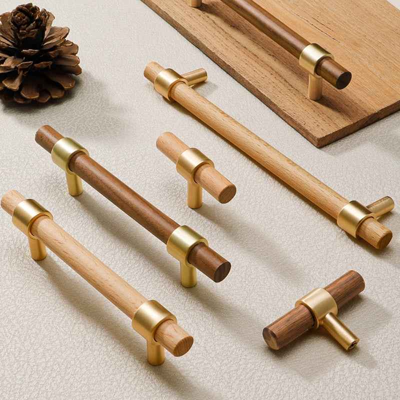 Wooden Kitchen Cabinet Knobs and Handles - Walnut/Beech Drawer Dresser Cupboard Door Pulls